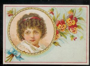 VICTORIAN TRADE CARD House Furnishing Goods Portrait Young Lady with Flowers