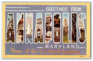 c1950's Greetings From Annapolis Maryland MD Large Letters Vintage Postcard