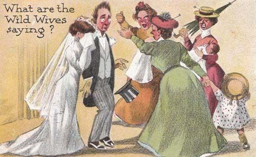 Wedding + Many Wives Adultery Love Cheat Quarrel Argue Cheating Humour Postcard