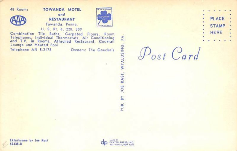 Towanda Motel and Restaurant Towanda, Pennsylvania PA