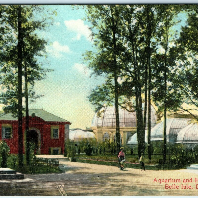 1909 Belle Isle, Detroit, Mich. Litho Photo Aquarium Horticultural Postcard A33