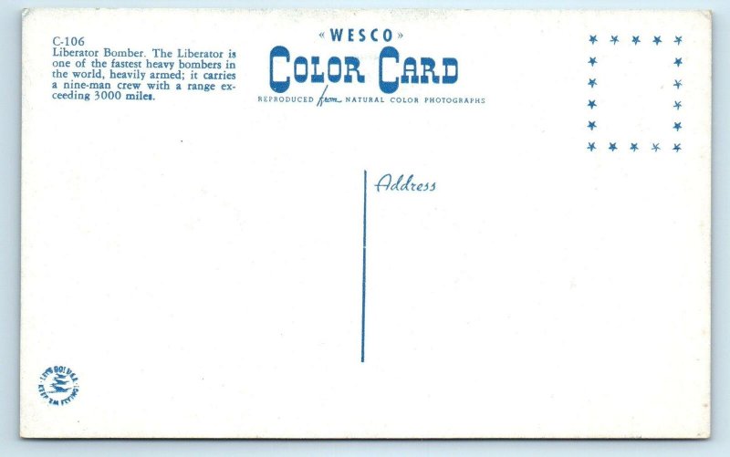 LIBERATOR BOMBER Military Aircraft 9-Man Crew  c1940s  Postcard