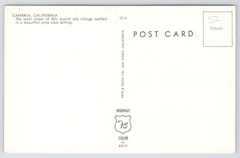 Main Street~Gas Station On Corner Cambria California~c1910 Postcard