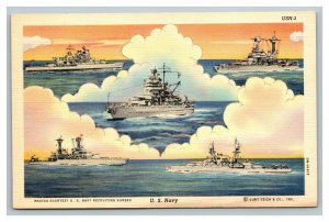 Vintage 1940's Military Postcard U.S. Navy Recruiting Propaganda Ships on Sail