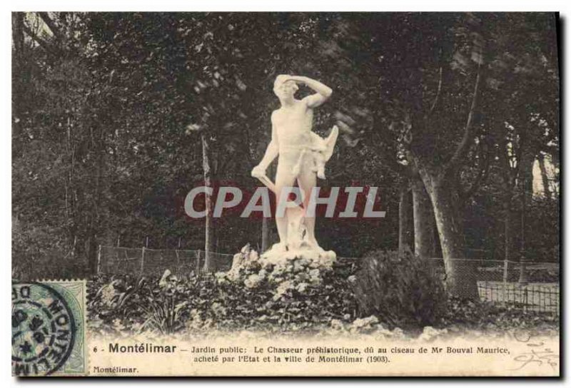 Old Postcard Montelimar public garden The prehistoric hunter