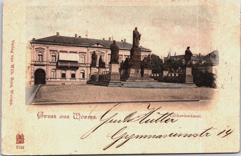 Germany Gruss aus Worms Lutherdenkmal Vintage Postcard C078