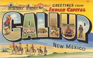 New Mexico GALLUP Large Letter Linen Navajo Indians Route 66 Vintage Postcard