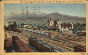 San Bernardino California CA Union Railroad Train Station Depot Linen Vintage PC