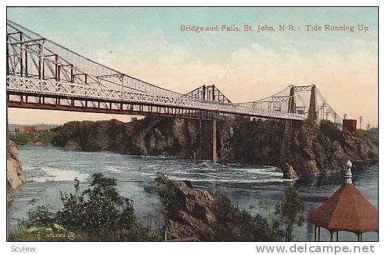 Tide Running Up, Bridge and Falls, St. John, New Brunswick, Canada, 1900-1910s