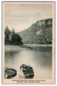 1934 Merrimere Reservoir Showing Castle Craig Hubbard Park Meriden CT Postcard