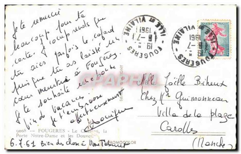 Old Postcard Fougeres Chateau Porte Notre Dame and Moat