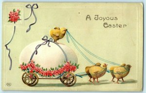 C. 1910 Adorable Chicks Pulling Giant Easter Egg Postcard P66