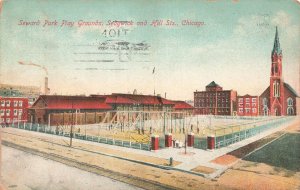 1910 Seward Park Playground Chicago IL Sedgwick Hill Sts Church Postcard