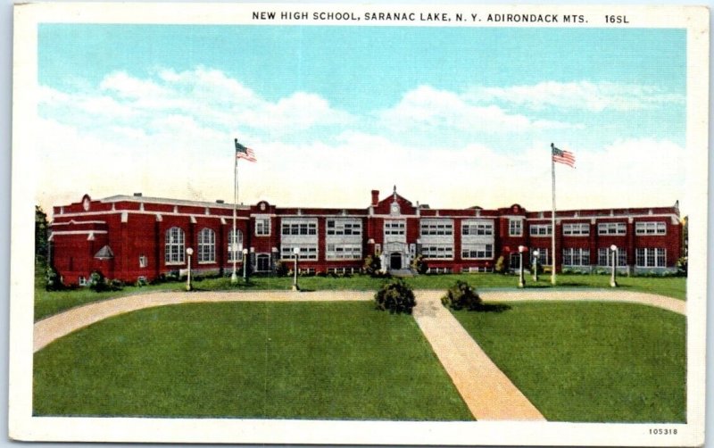 Postcard - New High School, Adirondack Mts. - Saranac Lake, New York 