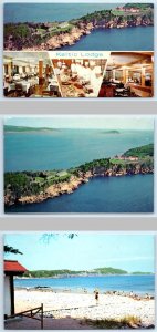 3 Postcards CAPE BRETON, Nova Scotia Canada~ KELTIC LODGE Chefs & Beach & Aerial