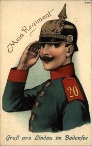 Gruss Aus Lindau Bodensee Soldier Hun Helmet Great Art WWI Used Postcard