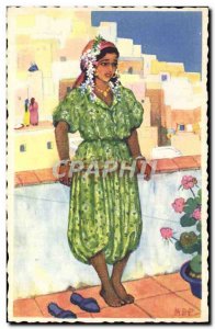 Old Postcard Fantasy Illustrator Algeria North Africa terraces of the Casbah ...