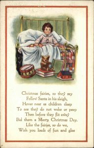 Whitney Boy Wakes on Christmas Morning Teddy Bear Vintage Toys c1920 Postcard