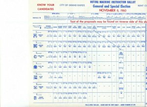 Grand Rapids MI Kennedy Voting Machine Instruction Ballot Nov 1960 - B4