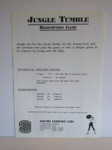 Jungle Tumble Arcade Flyer Original Vintage Sound Leisure UK Promo 8.25 x 11.5