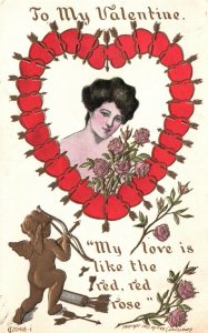 Vintage Postcard 1906 To My Valentine My Love Is Like A Red Rose Hearts Day Card