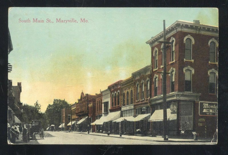 MARYVILLE MISSOURI DOWNTOWN SOUTH MAIN STREET SCENE VINTAGE POSTCARD