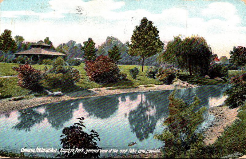 Nebraska Omaha Kountze Park General View Of East Lake and Pavilion 1914