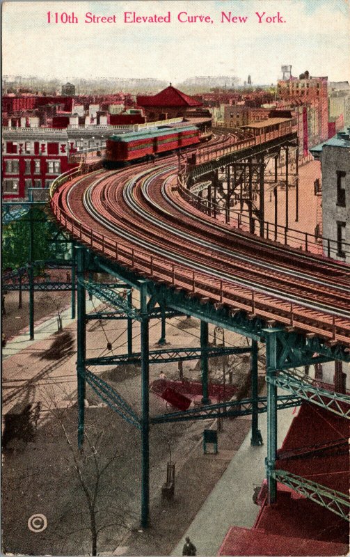 Vtg 1910s 110th Street Elevated Curve Railway Railroad New York City NY Postcard