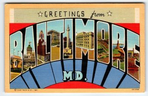 Greetings From Baltimore Maryland Postcard Large Big Letter Unused Curt Teich