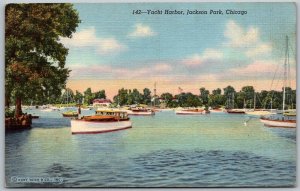 Chicago Illinois 1940s Postcard Yacht Harbor Jackson Park Boats