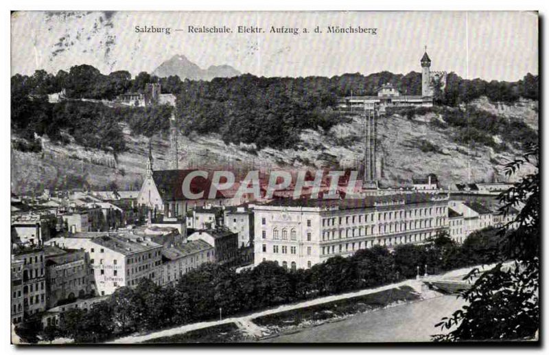 Postcard Old Salzburg Realschule Elektr Aufzug Monchsberg