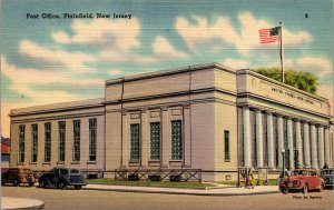 Vtg 1940s Post Office Old Cars Plainfield New Jersey NJ Unused Linen Postcard