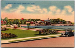 1943 Swampscott MA-Massachusetts, Boulevard, Seaside Towns, Park Scene, Postcard