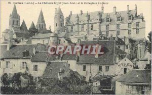 Old Postcard Loches (I and L) Le Chateau Royal (my hist) and the Collegial St...