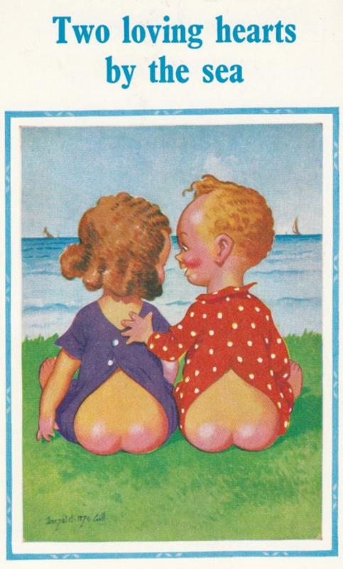 Two Loving Hearst By The Sea Children Watching Boats Ship Comic Humour Postcard