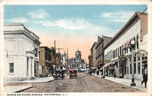 G46/ Patchague New York Postcard 1919 Long Island Ocean Avenue Stores
