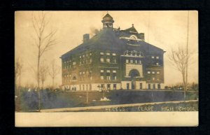 31 RPPC Clare, Michigan High School Full Front View Children outside at Recess