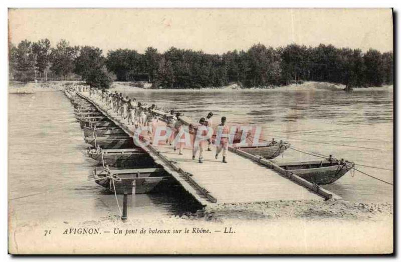 Old Postcard Avignon Militaria A pontoon bridge over the Rhone