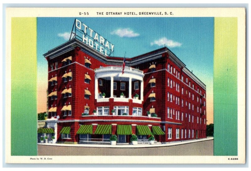 c1920 Ottaray Hotel Building Restaurant Entrance Greenville SC Unposted Postcard