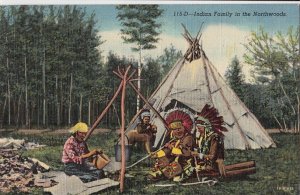 Postcard Native American Indian Family in Northwoods