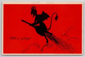 Wicked Krampus On Broom Old European Character  Christmas Folk Lore Postcard S26