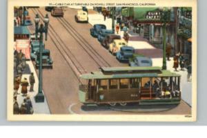 SAN FRANCISCO Cable Car Street Scene LINEN Postcard