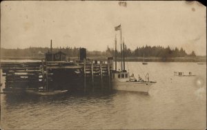 Small Steamer Boat ALICIA Dock Possibly Jonesport ME??? Real Photo Postcard