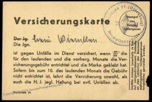 3rd Reich Germany BDM Oldenburg Hitler Jugend Youth Insurance Membership R 77203