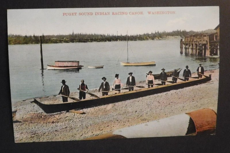 Mint USA Postcard Puget Sound Indian Racing Canoe Washington United States River