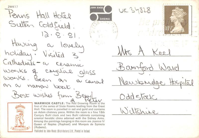 uk34828 red drawing room warwick castle uk