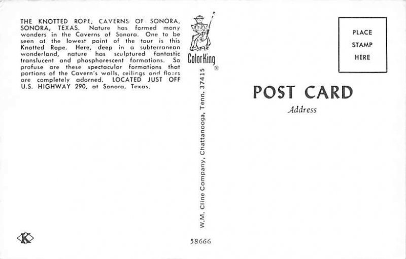 The Knotted Rope Caverns  - Sonora, Texas TX Postcard