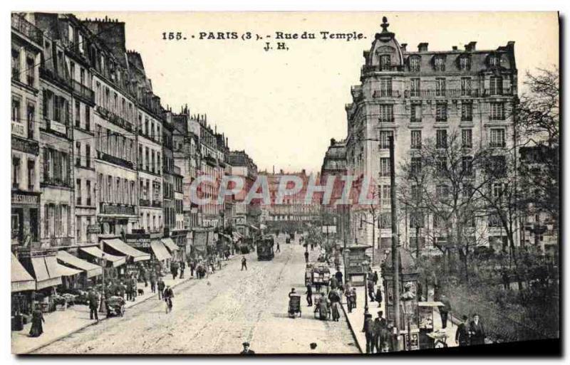 Old Postcard Paris Rue du Temple