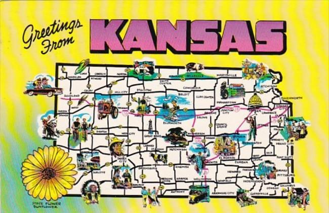 Greetings From Kansas With Map 1984