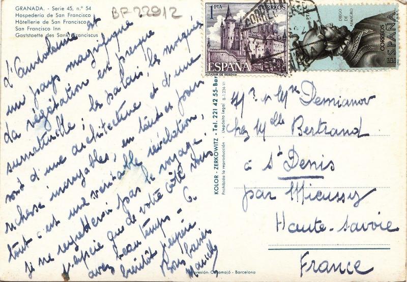 BF22912 granada hopederia de san francisco  spain front/back image